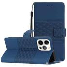 For iPhone 13 Pro Max Diamond Embossed Skin Feel Leather Phone Case with Lanyard(Dark Blue) - 1
