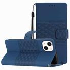 For iPhone 14 Diamond Embossed Skin Feel Leather Phone Case with Lanyard(Dark Blue) - 1