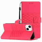For iPhone 14 Plus Diamond Embossed Skin Feel Leather Phone Case with Lanyard(Red) - 1