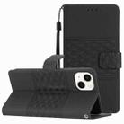 For iPhone 14 Plus Diamond Embossed Skin Feel Leather Phone Case with Lanyard(Black) - 1