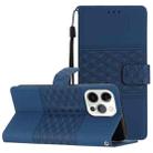 For iPhone 14 Pro Diamond Embossed Skin Feel Leather Phone Case with Lanyard(Dark Blue) - 1