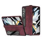 For Samsung Galaxy Z Fold4 Napa Pattern All-inclusive Magnetic Phone Case(Wine Red) - 1