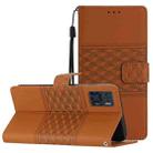 For Motorola Moto E22 Diamond Embossed Skin Feel Leather Phone Case with Lanyard(Brown) - 1