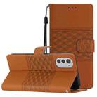 For Motorola Moto E32 Diamond Embossed Skin Feel Leather Phone Case with Lanyard(Brown) - 1