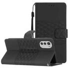 For Motorola Moto E32 Diamond Embossed Skin Feel Leather Phone Case with Lanyard(Black) - 1