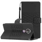 For Motorola Moto G7 Power Diamond Embossed Skin Feel Leather Phone Case with Lanyard(Black) - 1