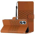 For OPPO A17 Diamond Embossed Skin Feel Leather Phone Case with Lanyard(Brown) - 1