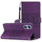 For OPPO A17 Diamond Embossed Skin Feel Leather Phone Case with Lanyard(Purple) - 1