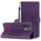 For OPPO Reno8 5G Diamond Embossed Skin Feel Leather Phone Case with Lanyard(Purple) - 1