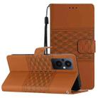 For OPPO Reno8 Lite 5G Diamond Embossed Skin Feel Leather Phone Case with Lanyard(Brown) - 1