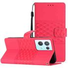 For OPPO Reno8 Pro 5G Diamond Embossed Skin Feel Leather Phone Case with Lanyard(Red) - 1