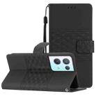 For OPPO Reno8 Pro 5G Diamond Embossed Skin Feel Leather Phone Case with Lanyard(Black) - 1