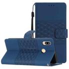 For Honor 10 Lite Diamond Embossed Skin Feel Leather Phone Case with Lanyard(Dark Blue) - 1