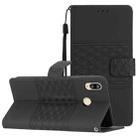 For Honor 10 Lite Diamond Embossed Skin Feel Leather Phone Case with Lanyard(Black) - 1