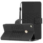 For Huawei P8 Lite 2017 Diamond Embossed Skin Feel Leather Phone Case with Lanyard(Black) - 1