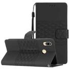 For Huawei P20 Lite Diamond Embossed Skin Feel Leather Phone Case with Lanyard(Black) - 1