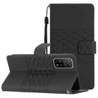 For Xiaomi Mi 10T / 10T Pro Diamond Embossed Skin Feel Leather Phone Case with Lanyard(Black) - 1