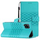 For Samsung Galaxy A42 Diamond Embossed Skin Feel Leather Phone Case with Lanyard(Blue) - 1