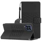 For Samsung Galaxy M33 Diamond Embossed Skin Feel Leather Phone Case with Lanyard(Black) - 1