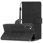 For Samsung Galaxy Note10 Diamond Embossed Skin Feel Leather Phone Case with Lanyard(Black) - 1