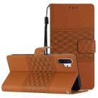 For Samsung Galaxy Note10+ Diamond Embossed Skin Feel Leather Phone Case with Lanyard(Brown) - 1