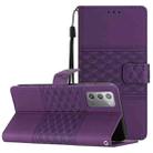 For Samsung Galaxy Note20 Diamond Embossed Skin Feel Leather Phone Case with Lanyard(Purple) - 1