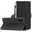 For Samsung Galaxy S20 Diamond Embossed Skin Feel Leather Phone Case with Lanyard(Black) - 1