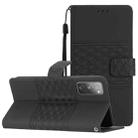 For Samsung Galaxy S20 FE Diamond Embossed Skin Feel Leather Phone Case with Lanyard(Black) - 1