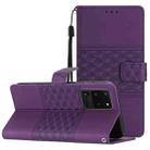 For Samsung Galaxy S20 Ultra Diamond Embossed Skin Feel Leather Phone Case with Lanyard(Purple) - 1