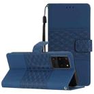 For Samsung Galaxy S20 Ultra Diamond Embossed Skin Feel Leather Phone Case with Lanyard(Dark Blue) - 1