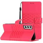 For Samsung Galaxy S21 5G Diamond Embossed Skin Feel Leather Phone Case with Lanyard(Red) - 1