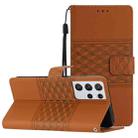 For Samsung Galaxy S21 Ultra 5G Diamond Embossed Skin Feel Leather Phone Case with Lanyard(Brown) - 1