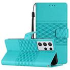 For Samsung Galaxy S21 Ultra 5G Diamond Embossed Skin Feel Leather Phone Case with Lanyard(Blue) - 1