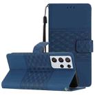 For Samsung Galaxy S21 Ultra 5G Diamond Embossed Skin Feel Leather Phone Case with Lanyard(Dark Blue) - 1