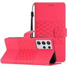 For Samsung Galaxy S21 Ultra 5G Diamond Embossed Skin Feel Leather Phone Case with Lanyard(Red) - 1