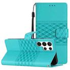 For Samsung Galaxy S22 Ultra 5G Diamond Embossed Skin Feel Leather Phone Case with Lanyard(Blue) - 1