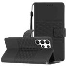 For Samsung Galaxy S22 Ultra 5G Diamond Embossed Skin Feel Leather Phone Case with Lanyard(Black) - 1