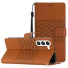 For Samsung Galaxy S23 5G Diamond Embossed Skin Feel Leather Phone Case with Lanyard(Brown) - 1