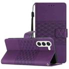 For Samsung Galaxy S23 5G Diamond Embossed Skin Feel Leather Phone Case with Lanyard(Purple) - 1