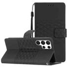 For Samsung Galaxy S23 Ultra 5G Diamond Embossed Skin Feel Leather Phone Case with Lanyard(Black) - 1