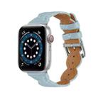 Genuine Leather Breathable Watch Band For Apple Watch Series 8&7 41mm / SE 2&6&SE&5&4 40mm / 3&2&1 38mm(Blue) - 1