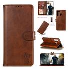 For Galaxy A11 Embossed Happy Cat Pattern Horizontal Flip Leather Case with Holder & Card Slots & Wallet(Brown) - 1