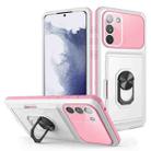For Samsung Galaxy S23 5G Card Ring Holder Shockproof Phone Case(White Pink) - 1
