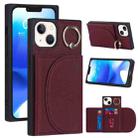 For iPhone 14 Litchi Texture Card Bag Phone Case(Wine Red) - 1