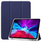 For iPad Pro 12.9 inch (2020) Three-folding Horizontal Flip PU Leather + Clear TPU Back Cover Tablet Case with Sleep / Wake-up Function & Holder & Pen Slot(Dark Blue) - 1