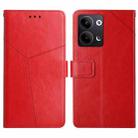 For OPPO Reno9 / Reno9 Pro HT01 Y-shaped Pattern Flip Leather Phone Case(Red) - 1