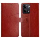 For OPPO Reno9 / Reno9 Pro HT01 Y-shaped Pattern Flip Leather Phone Case(Brown) - 1