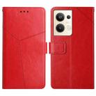 For OPPO Reno9 Pro+ HT01 Y-shaped Pattern Flip Leather Phone Case(Red) - 1