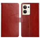 For OPPO Reno9 Pro+ HT01 Y-shaped Pattern Flip Leather Phone Case(Brown) - 1