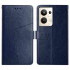 For OPPO Reno9 Pro+ HT01 Y-shaped Pattern Flip Leather Phone Case(Blue) - 1